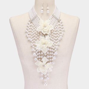 Triple floral pearl statement necklace